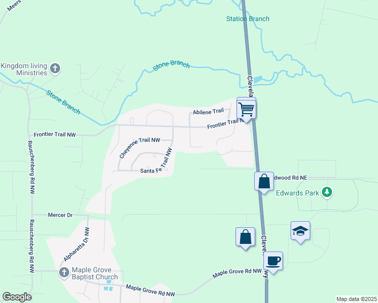 map of restaurants, bars, coffee shops, grocery stores, and more near 112 Sunray Drive Northwest in Dalton
