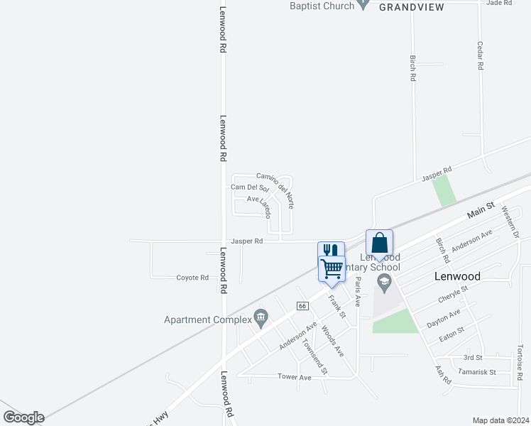 map of restaurants, bars, coffee shops, grocery stores, and more near 25061 Avenue Laredo in Barstow