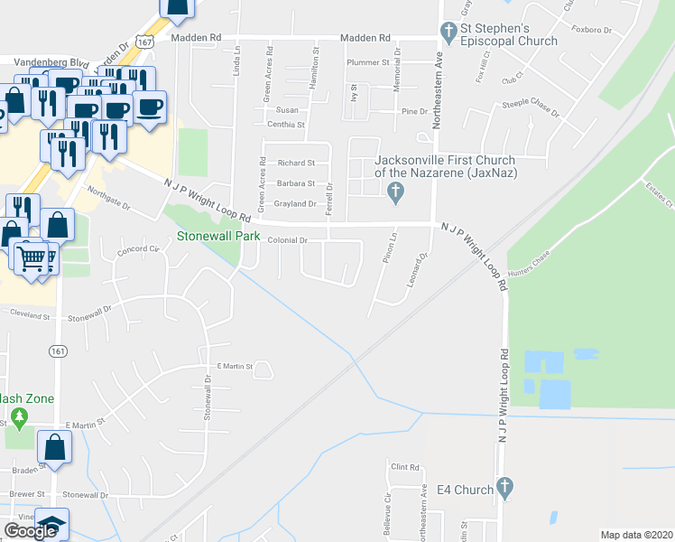 map of restaurants, bars, coffee shops, grocery stores, and more near 986 Salem Court in Jacksonville