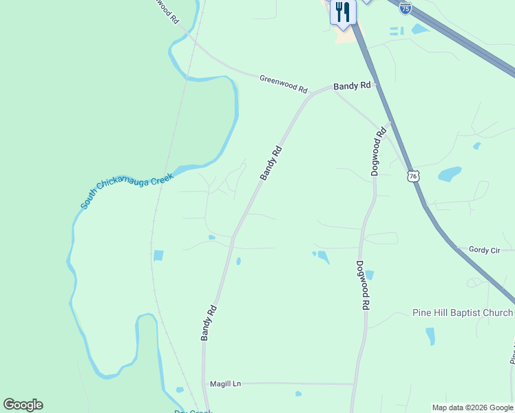 map of restaurants, bars, coffee shops, grocery stores, and more near 683 Bandy Road in Ringgold