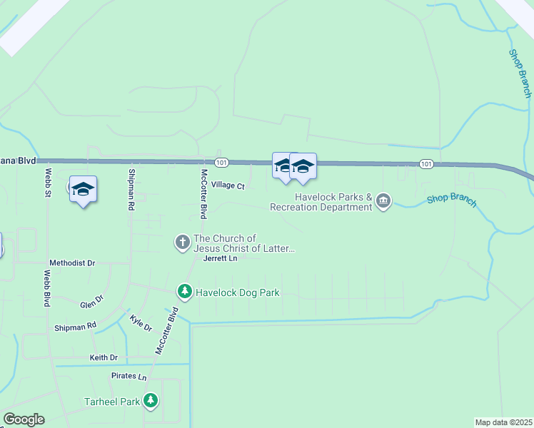 map of restaurants, bars, coffee shops, grocery stores, and more near 134 Gooding Drive in Havelock