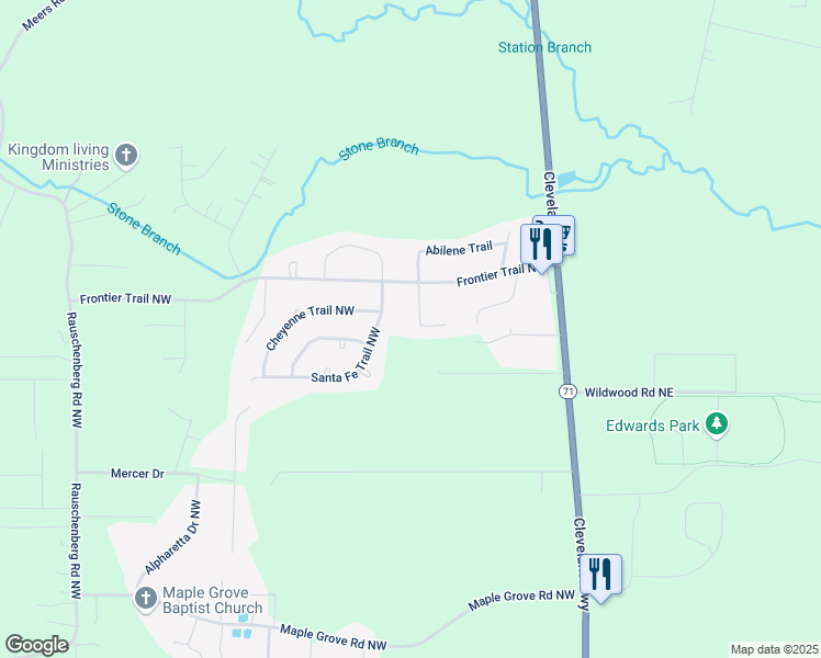 map of restaurants, bars, coffee shops, grocery stores, and more near 112 Sunray Drive Northwest in Dalton