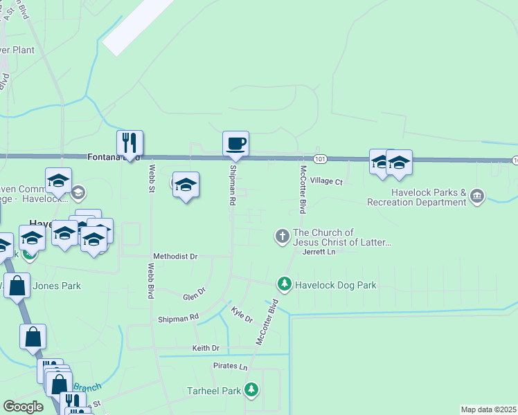 map of restaurants, bars, coffee shops, grocery stores, and more near 2 Kelley Park in Havelock
