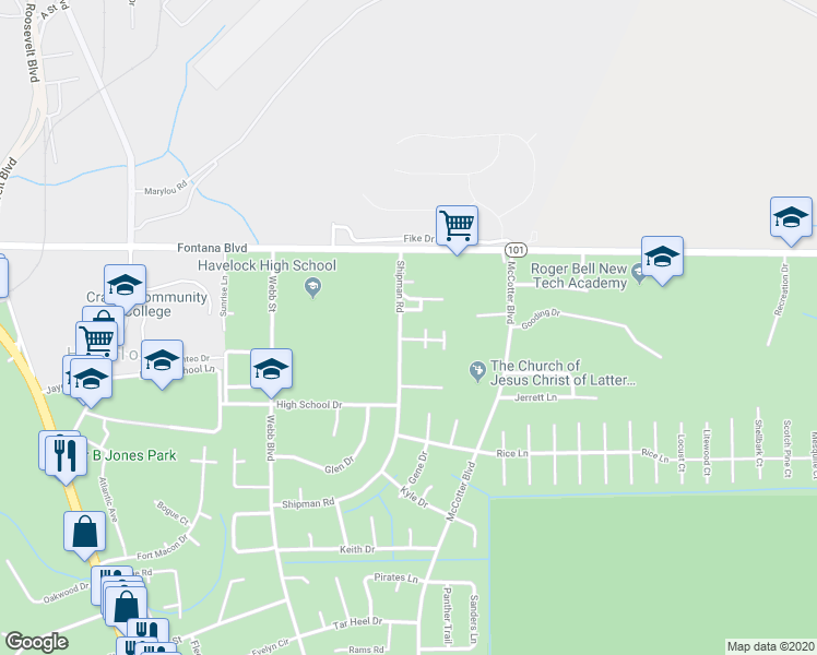 map of restaurants, bars, coffee shops, grocery stores, and more near 210 Shipman Road in Havelock