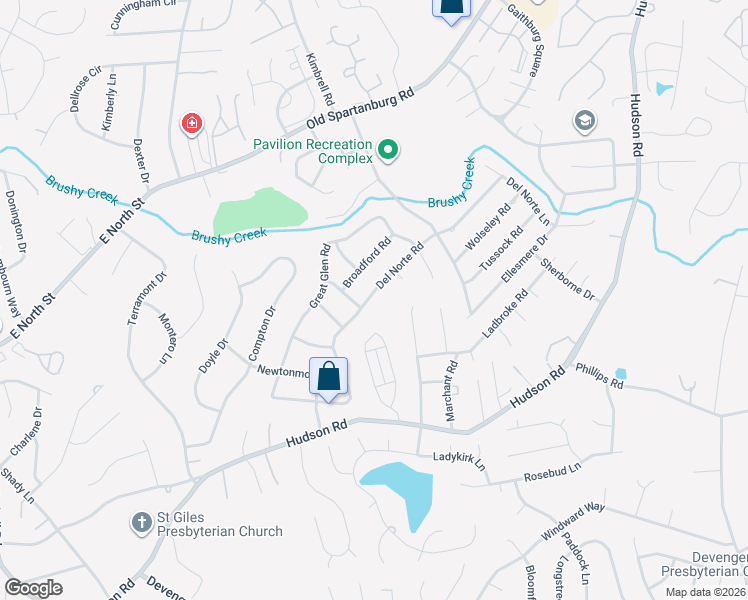 map of restaurants, bars, coffee shops, grocery stores, and more near 206 Del Norte Road in Greenville