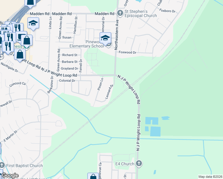 map of restaurants, bars, coffee shops, grocery stores, and more near 1715 Leonard Drive in Jacksonville