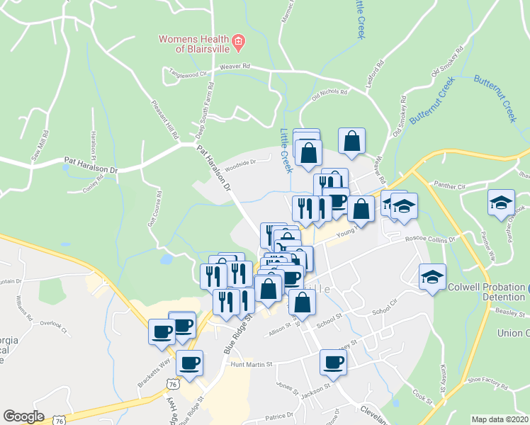 map of restaurants, bars, coffee shops, grocery stores, and more near in Blairsville