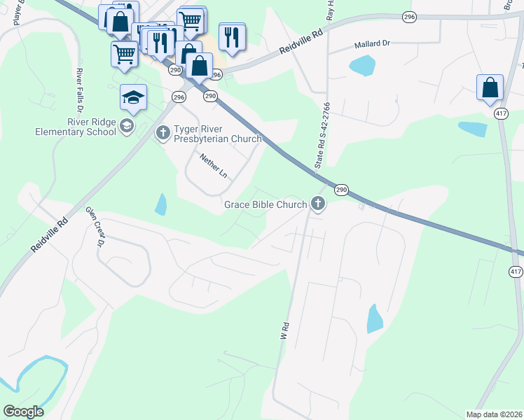 map of restaurants, bars, coffee shops, grocery stores, and more near 132 Pedro Pearson Road in Moore