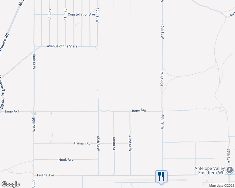 map of restaurants, bars, coffee shops, grocery stores, and more near Irone Avenue in Rosamond