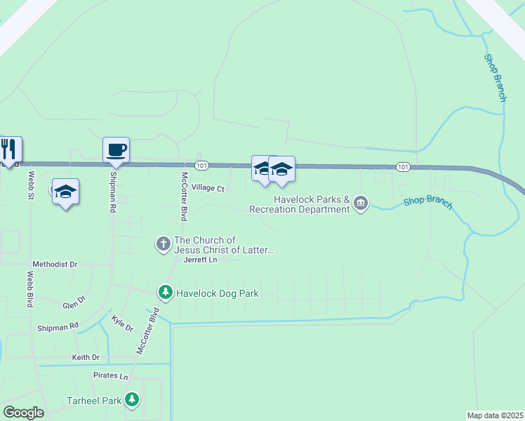 map of restaurants, bars, coffee shops, grocery stores, and more near 146 Gooding Drive in Havelock