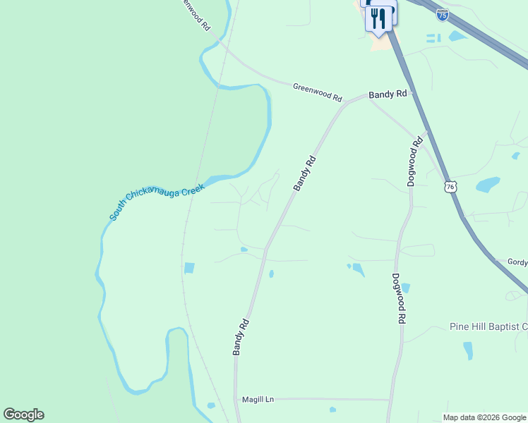 map of restaurants, bars, coffee shops, grocery stores, and more near 674 Bandy Road in Ringgold
