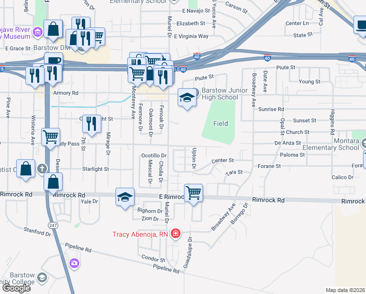 map of restaurants, bars, coffee shops, grocery stores, and more near 600 Upton Drive in Barstow