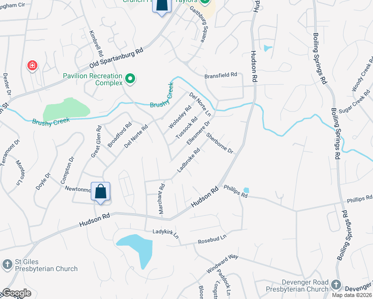 map of restaurants, bars, coffee shops, grocery stores, and more near 103 Ladbroke Road in Greenville