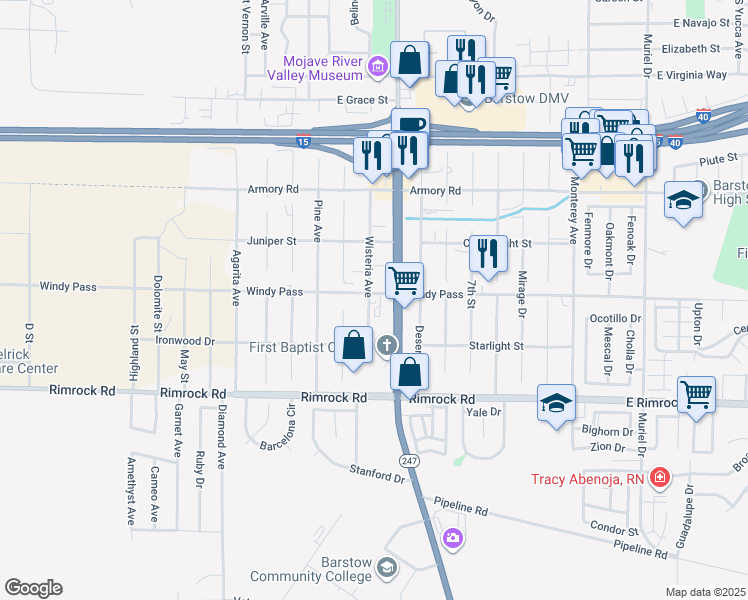 map of restaurants, bars, coffee shops, grocery stores, and more near 510 Windy Pass in Barstow