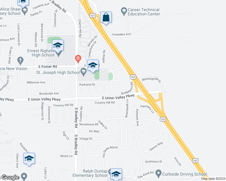 map of restaurants, bars, coffee shops, grocery stores, and more near 4236 Morning Ridge Road in Santa Maria