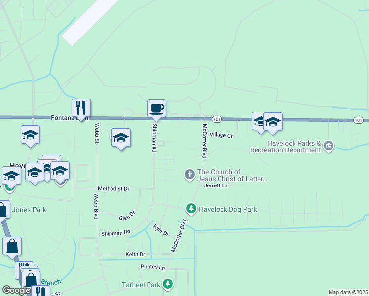 map of restaurants, bars, coffee shops, grocery stores, and more near 120 Jenny Lane in Havelock