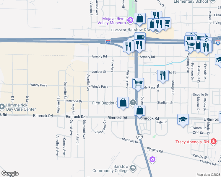 map of restaurants, bars, coffee shops, grocery stores, and more near 370 Windy Pass in Barstow