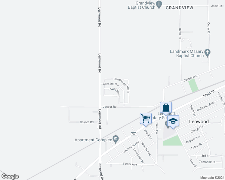 map of restaurants, bars, coffee shops, grocery stores, and more near 24981 Avenue Laredo in Barstow