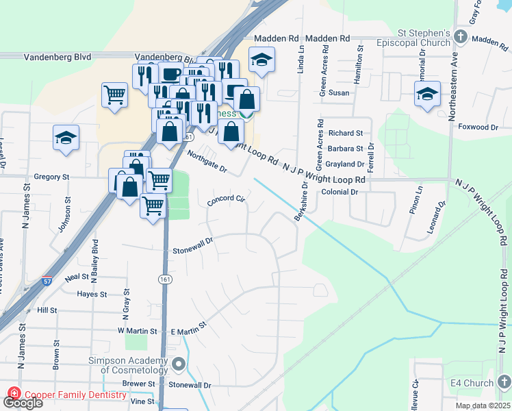 map of restaurants, bars, coffee shops, grocery stores, and more near 109 Oxford Cove in Jacksonville