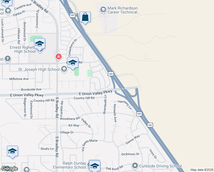 map of restaurants, bars, coffee shops, grocery stores, and more near 4203 Bridgeport Road in Santa Maria