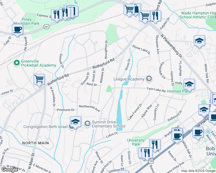 map of restaurants, bars, coffee shops, grocery stores, and more near 707 Chick Springs Road in Greenville