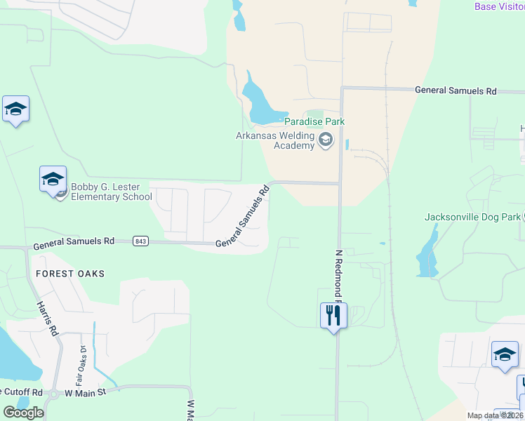 map of restaurants, bars, coffee shops, grocery stores, and more near 2803 General Samuels Road in Jacksonville