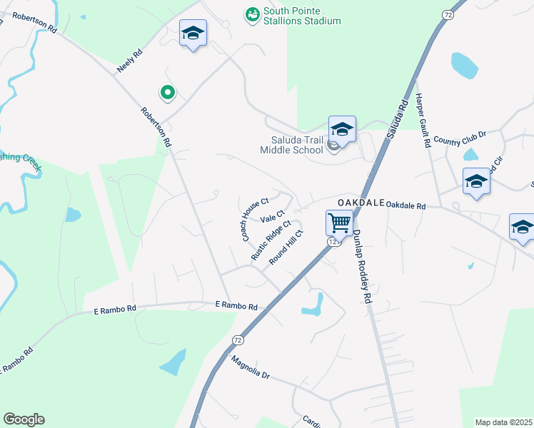 map of restaurants, bars, coffee shops, grocery stores, and more near 740 Vale Court in Rock Hill