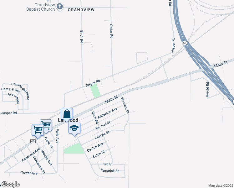 map of restaurants, bars, coffee shops, grocery stores, and more near 25644 Main Street in Barstow