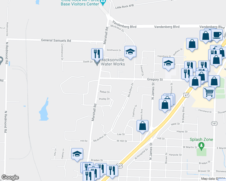 map of restaurants, bars, coffee shops, grocery stores, and more near 1415 Rebel Drive in Jacksonville