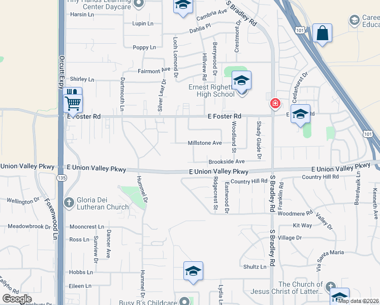 map of restaurants, bars, coffee shops, grocery stores, and more near 798 Millstone Avenue in Santa Maria