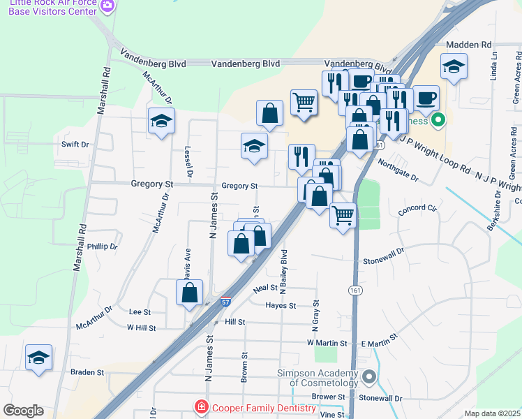 map of restaurants, bars, coffee shops, grocery stores, and more near 1600 Johnson Street in Jacksonville