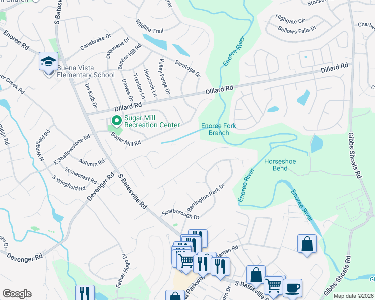 map of restaurants, bars, coffee shops, grocery stores, and more near 342 Ascot Ridge Lane in Greer