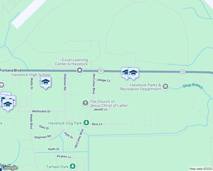 map of restaurants, bars, coffee shops, grocery stores, and more near 121 Gooding Drive in Havelock