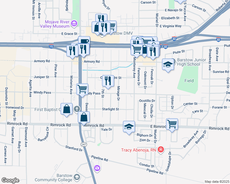 map of restaurants, bars, coffee shops, grocery stores, and more near 731 Windy Pass in Barstow