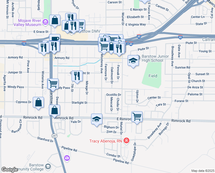 map of restaurants, bars, coffee shops, grocery stores, and more near 460 Fenmore Drive in Barstow