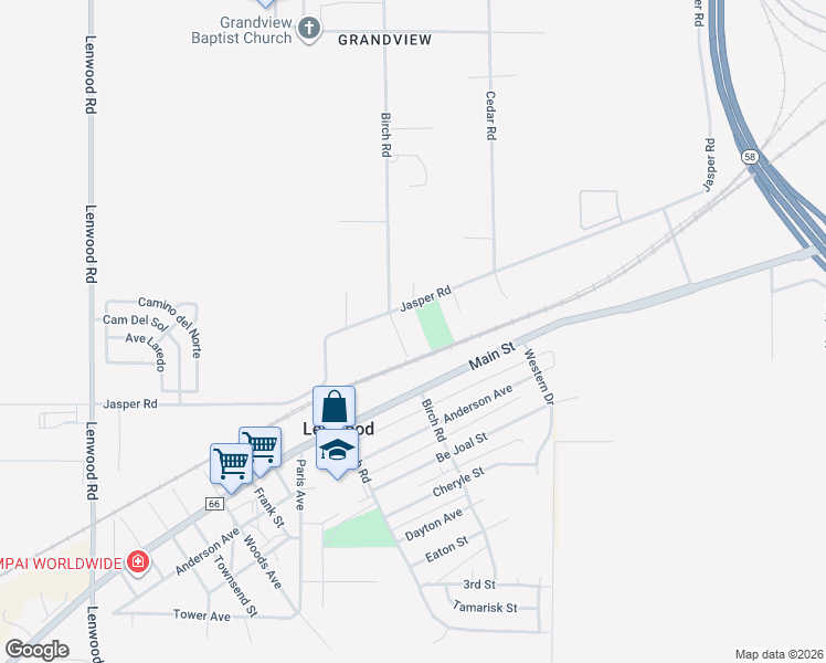 map of restaurants, bars, coffee shops, grocery stores, and more near 25473 Jasper Road in Barstow
