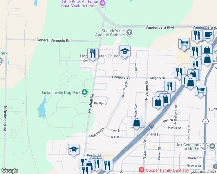 map of restaurants, bars, coffee shops, grocery stores, and more near 1405 Rebel Drive in Jacksonville