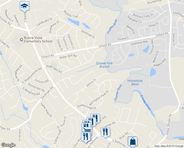 map of restaurants, bars, coffee shops, grocery stores, and more near 342 Ascot Ridge Lane in Greer