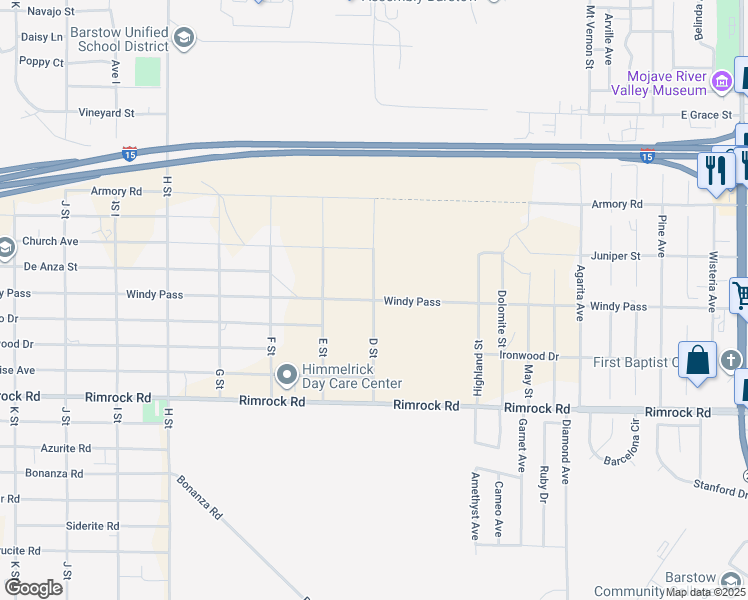 map of restaurants, bars, coffee shops, grocery stores, and more near D Street in Barstow