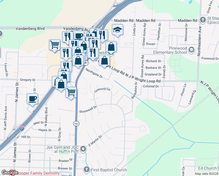 map of restaurants, bars, coffee shops, grocery stores, and more near 101 Cambridge Cove in Jacksonville