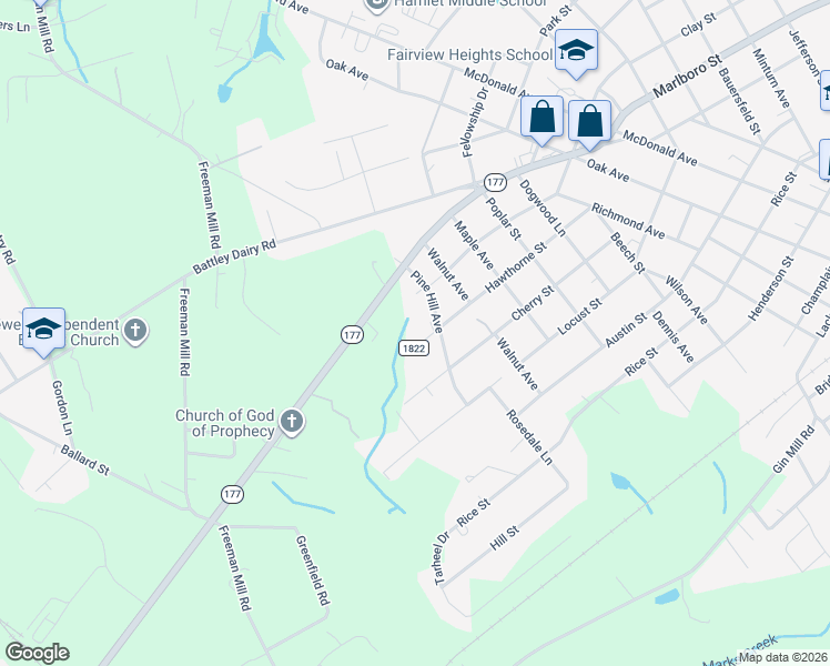 map of restaurants, bars, coffee shops, grocery stores, and more near 604 Hawthorne Street in Hamlet