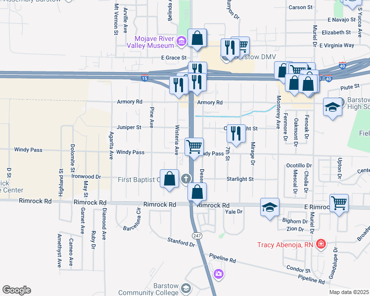 map of restaurants, bars, coffee shops, grocery stores, and more near 1160 Barstow Road in Barstow
