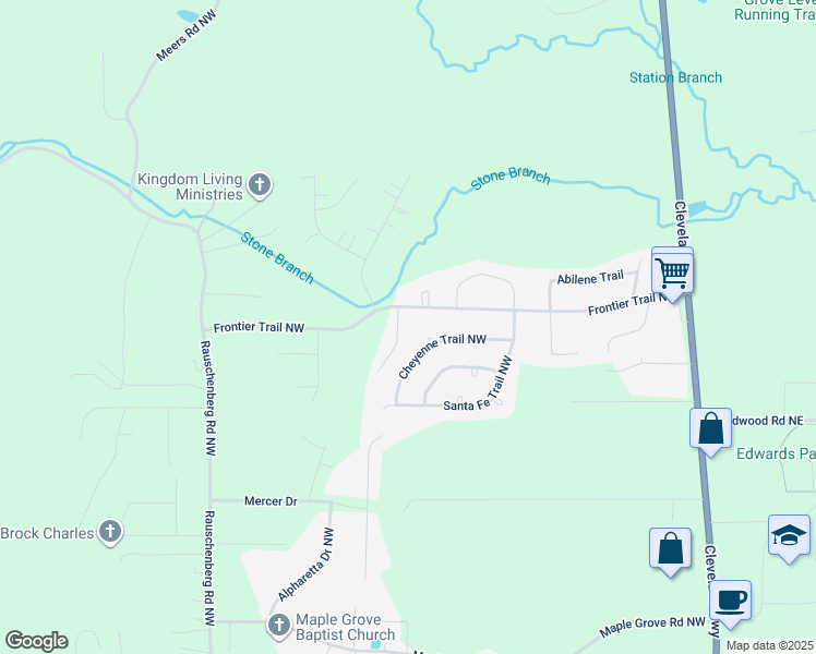 map of restaurants, bars, coffee shops, grocery stores, and more near 410 Cattleman Drive Northeast in Dalton