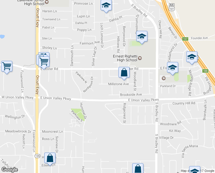 map of restaurants, bars, coffee shops, grocery stores, and more near 798 Millstone Avenue in Santa Maria