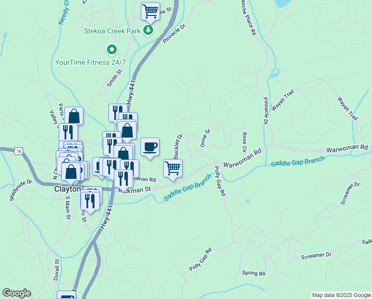 map of restaurants, bars, coffee shops, grocery stores, and more near 33 Maple Street in Clayton
