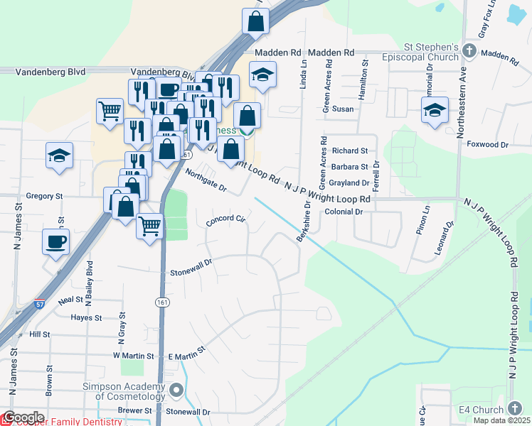 map of restaurants, bars, coffee shops, grocery stores, and more near 109 Oxford Cove in Jacksonville