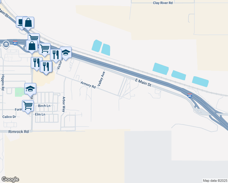 map of restaurants, bars, coffee shops, grocery stores, and more near 2361 Armory Road in Barstow