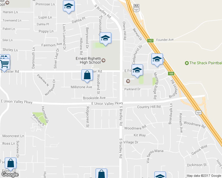 map of restaurants, bars, coffee shops, grocery stores, and more near 4191 Shady Glade Drive in Santa Maria