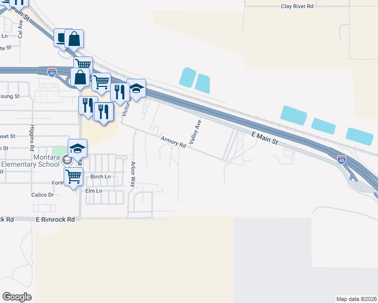 map of restaurants, bars, coffee shops, grocery stores, and more near 2280 Armory Road in Barstow