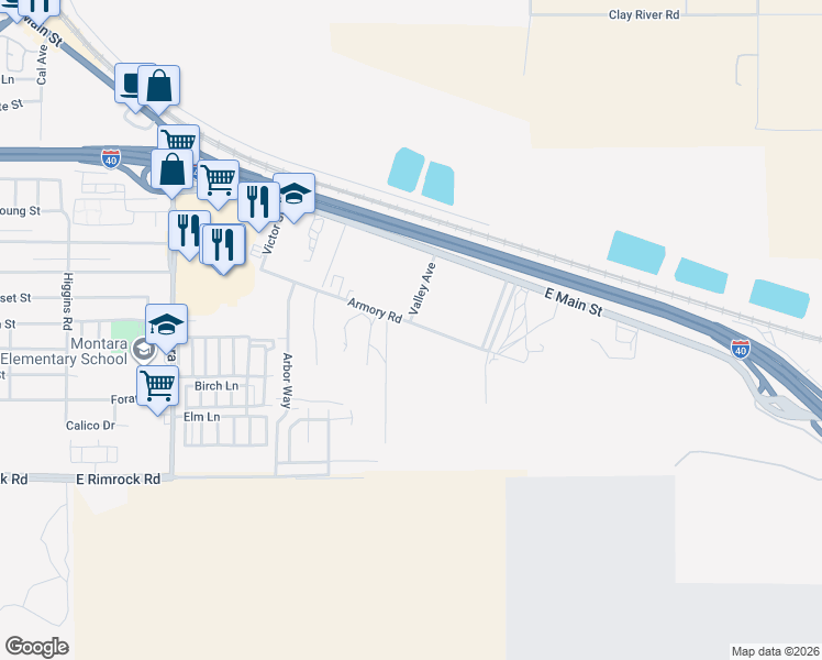 map of restaurants, bars, coffee shops, grocery stores, and more near 2280 Armory Road in Barstow